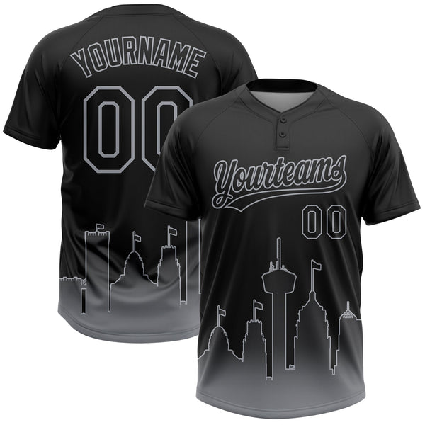 Custom Black Gray San Antonio City Edition Gradient Two-Button Unisex Softball Jersey