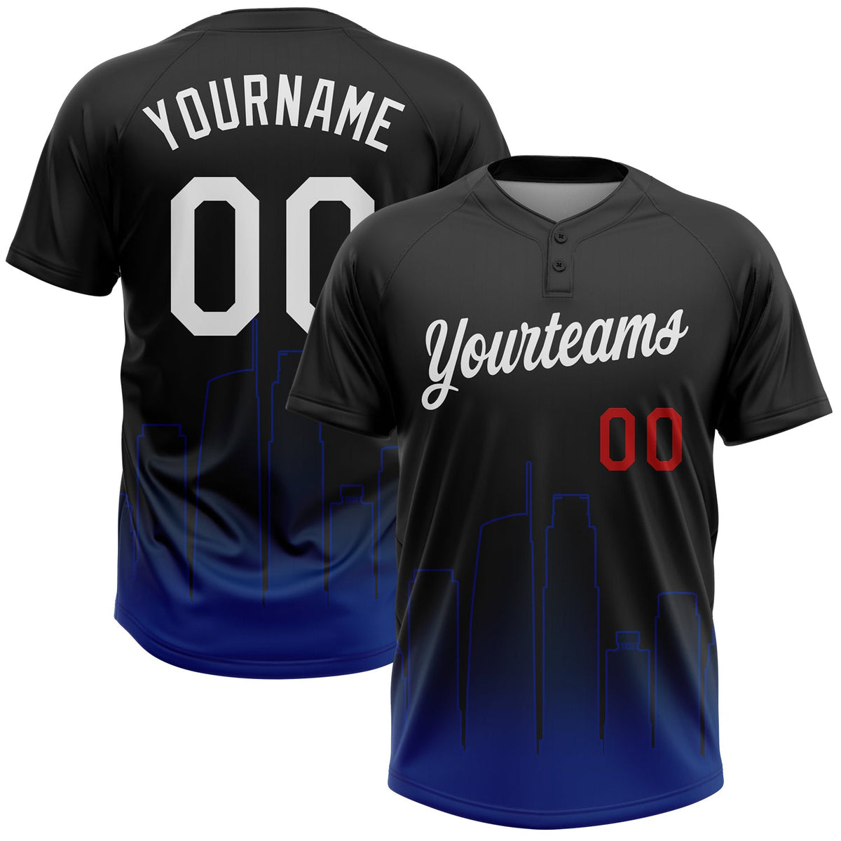 Custom Black White Royal-Red Los Angeles City Edition Gradient Two-Button Unisex Softball Jersey