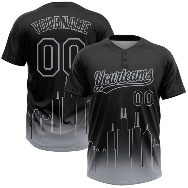 Custom Black Gray Chicago City Edition Gradient Two-Button Unisex Softball Jersey