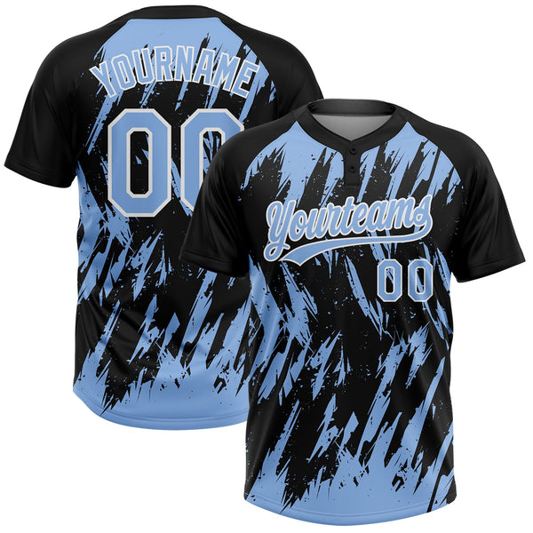 Custom Black Light Blue-White Splatter Torn Sharp Brush Stroke Two-Button Unisex Softball Jersey