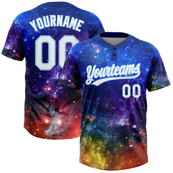 Custom Graffiti Pattern White-Light Blue Galaxy Star Two-Button Unisex Softball Jersey