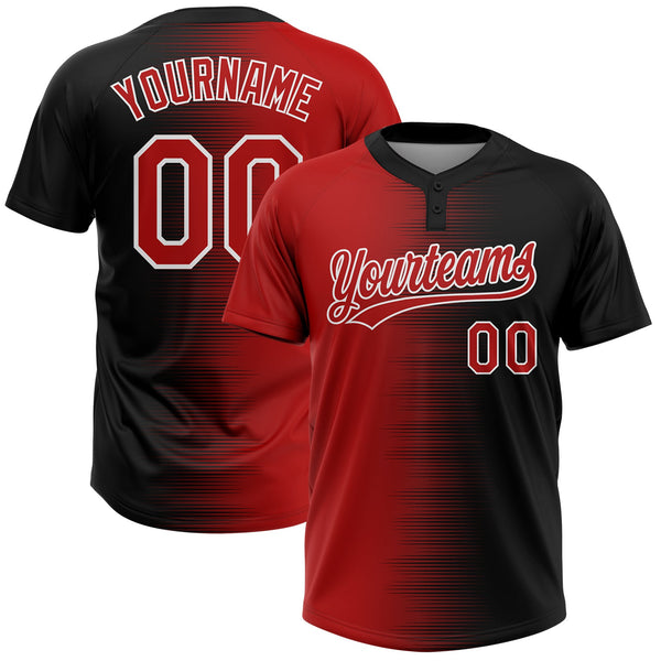 Custom Black Red-White Gradient Horizontal Stripe Two-Button Unisex Softball Jersey