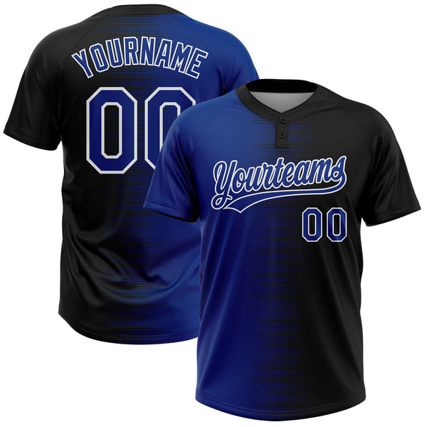 Custom Black Royal-White Gradient Horizontal Stripe Two-Button Unisex Softball Jersey