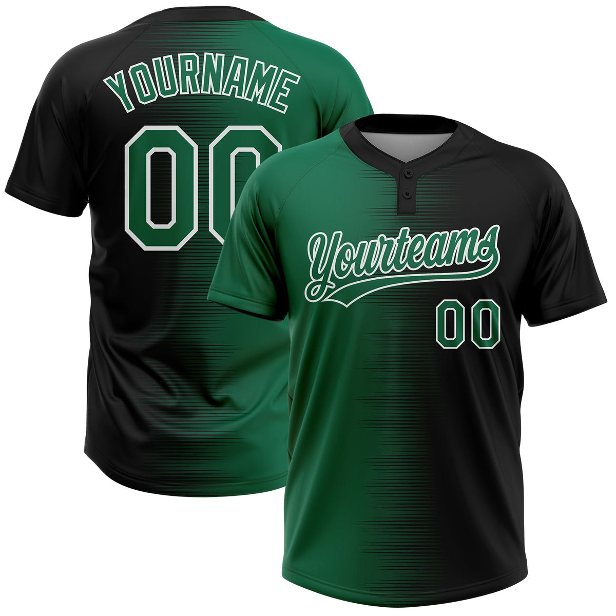 Custom Black Kelly Green-White Gradient Horizontal Stripe Two-Button Unisex Softball Jersey