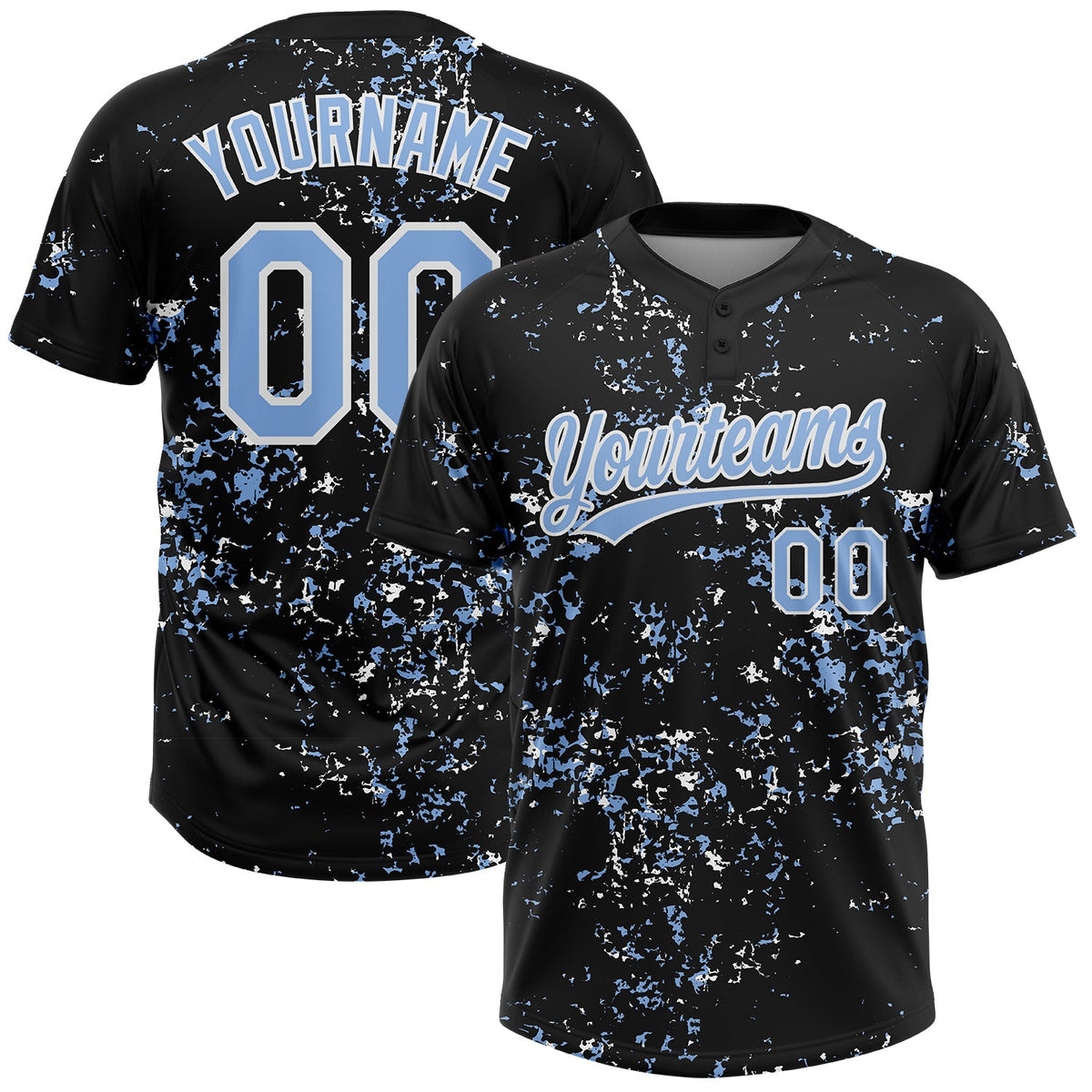Custom Black Light Blue-White Abstract Shattered Paint Splatter Two-Button Unisex Softball Jersey