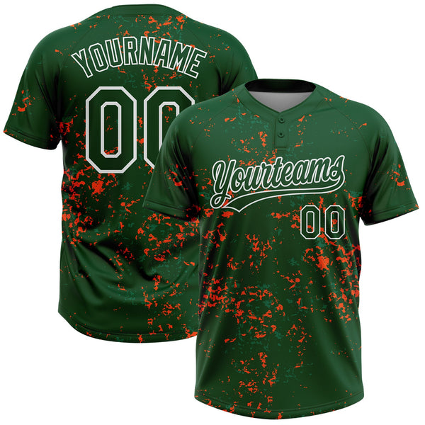 Custom Green Kelly Green Orange-White Abstract Shattered Paint Splatter Two-Button Unisex Softball Jersey