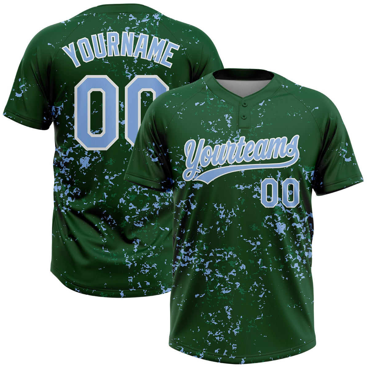 Custom Green Light Blue Kelly Green-White Abstract Shattered Paint Splatter Two-Button Unisex Softball Jersey