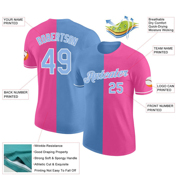 Custom Pink Light Blue-White Split Fashion Performance T-Shirt alternate