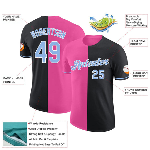 Custom Black Light Blue-Pink Split Fashion Performance T-Shirt alternate