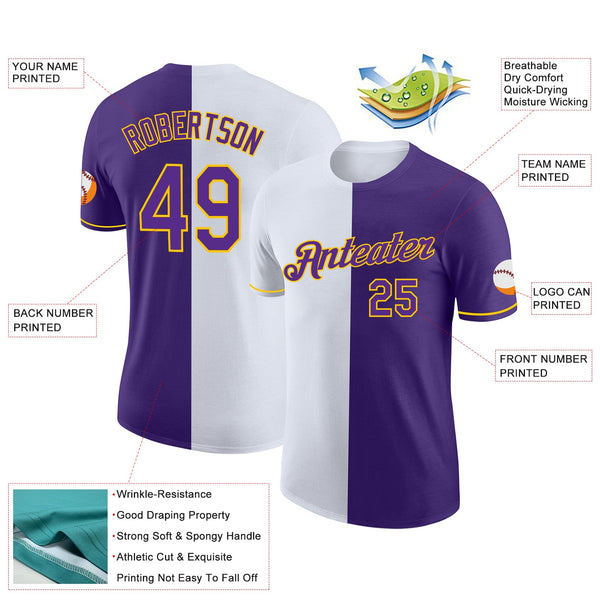 Custom Purple White-Yellow Split Fashion Performance T-Shirt alternate