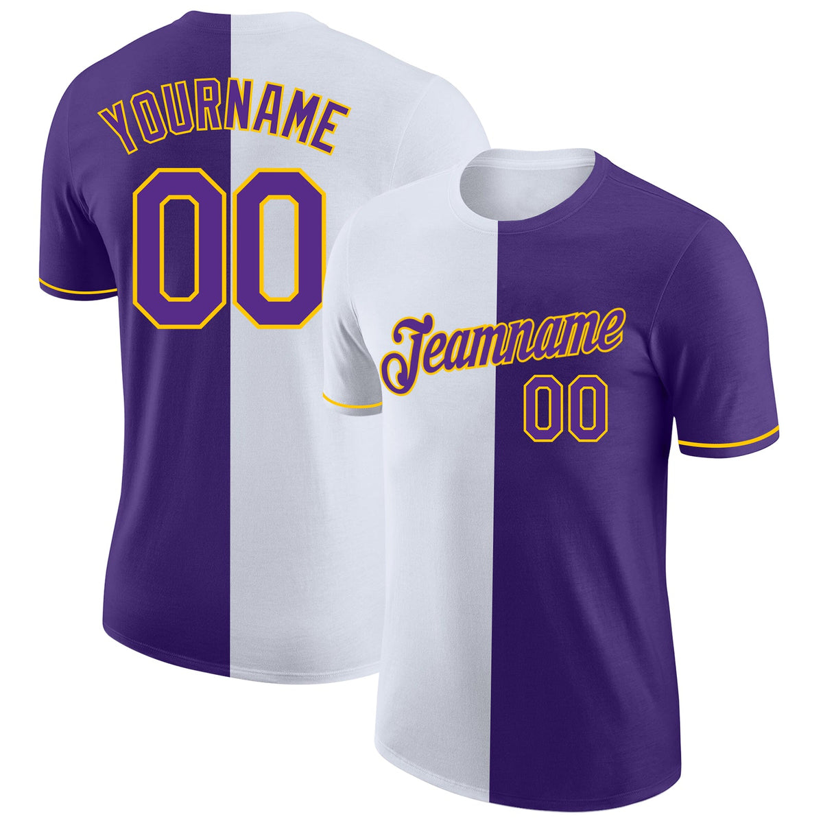 Custom Purple White-Yellow Split Fashion Performance T-Shirt