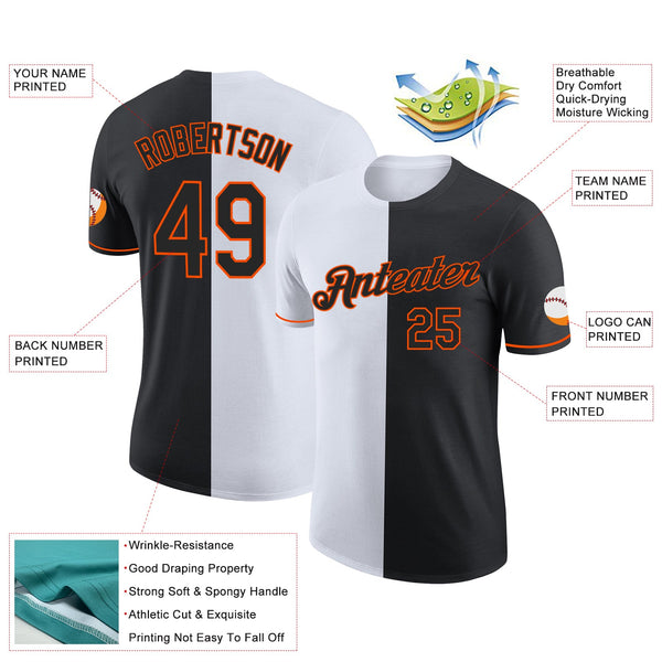 Custom Black White-Orange Split Fashion Performance T-Shirt alternate
