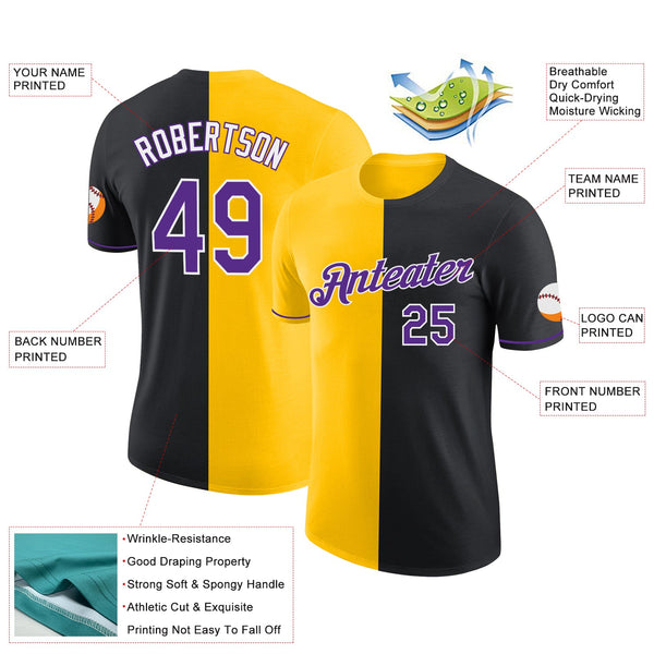 Custom Black Purple-Yellow Split Fashion Performance T-Shirt alternate