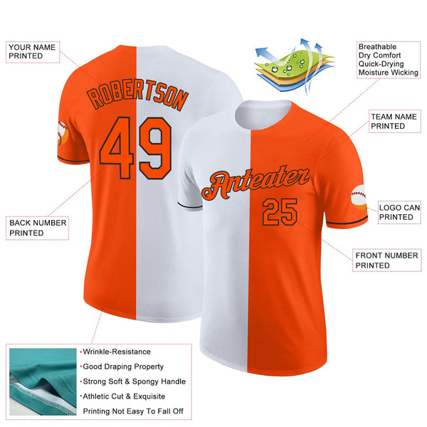 Custom Orange White-Black Split Fashion Performance T-Shirt alternate