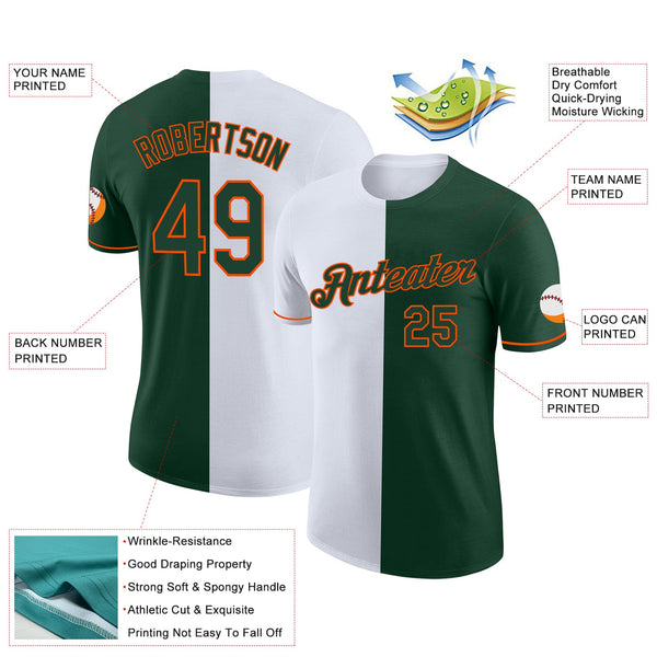 Custom Green White-Orange Split Fashion Performance T-Shirt alternate