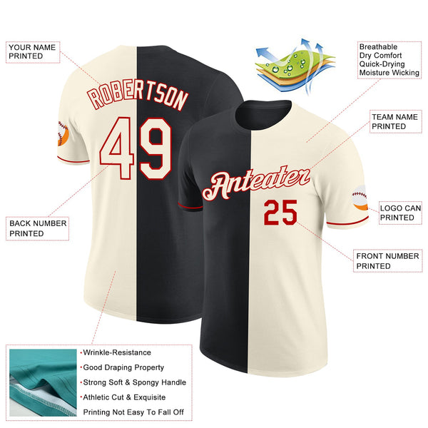 Custom Cream Black-Red Split Fashion Performance T-Shirt alternate