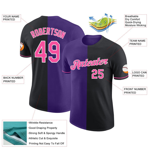 Custom Black Pink-Purple Split Fashion Performance T-Shirt alternate