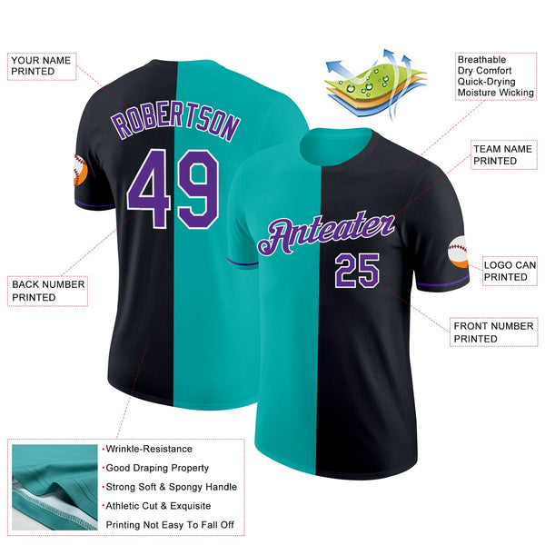 Custom Black Purple-Aqua Split Fashion Performance T-Shirt alternate
