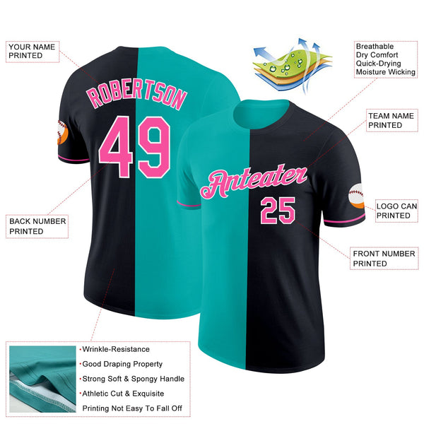 Custom Black Pink-Aqua Split Fashion Performance T-Shirt alternate