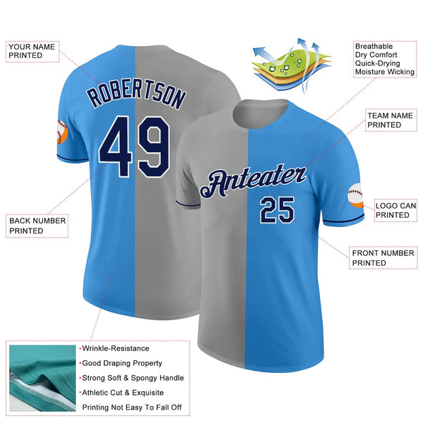Custom Powder Blue Navy-Gray Split Fashion Performance T-Shirt alternate