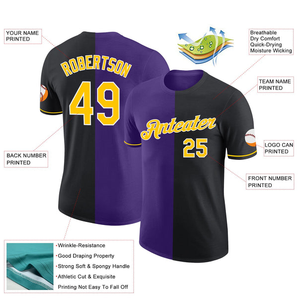 Custom Black Yellow-Purple Split Fashion Performance T-Shirt alternate