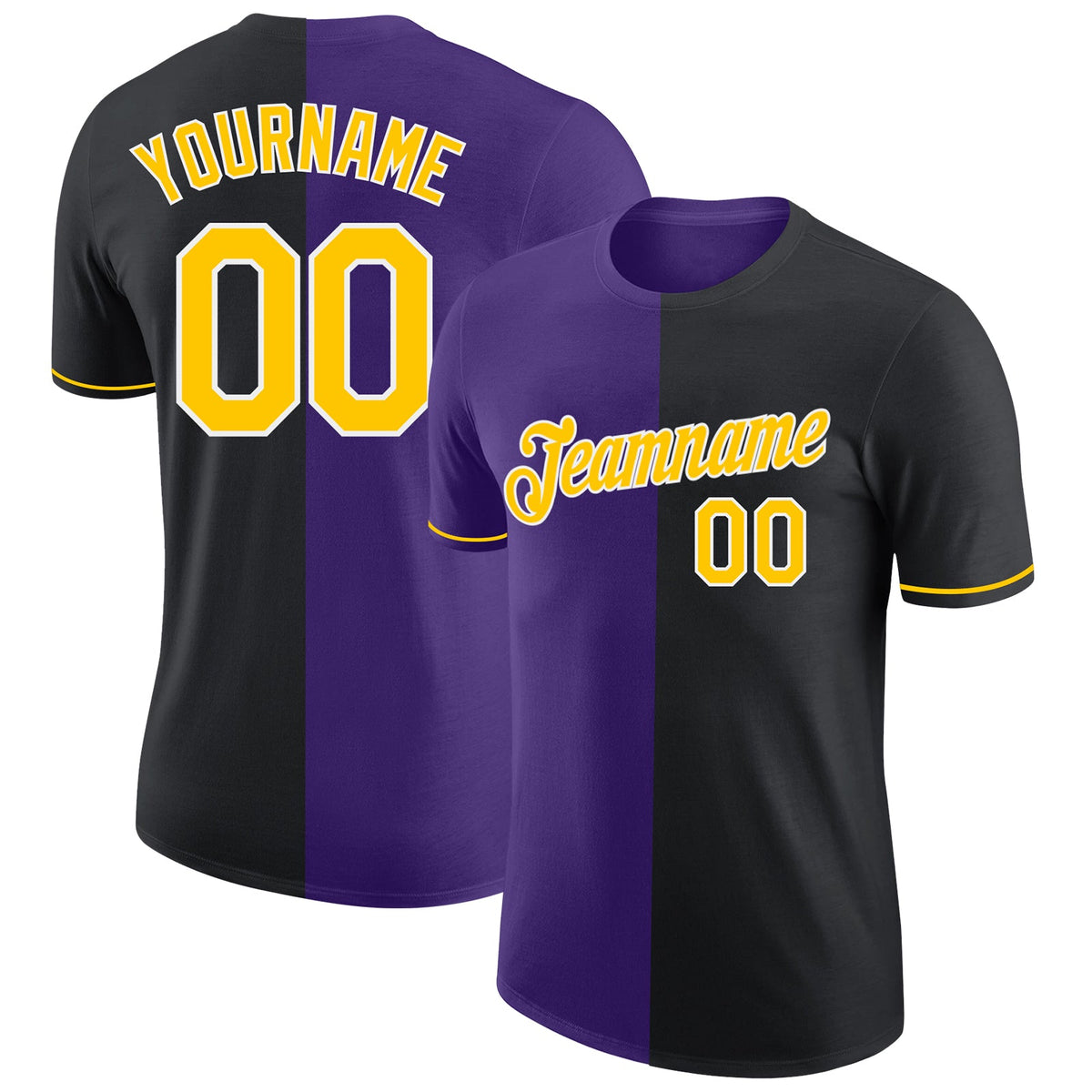 Custom Black Yellow-Purple Split Fashion Performance T-Shirt