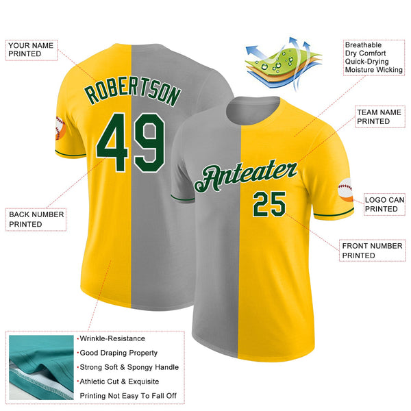 Custom Yellow Green-Gray Split Fashion Performance T-Shirt alternate
