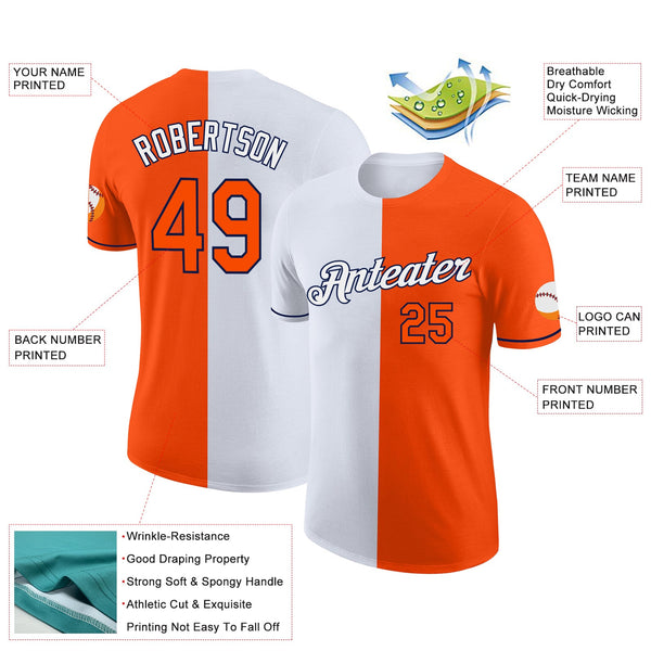 Custom Orange White-Navy Split Fashion Performance T-Shirt alternate