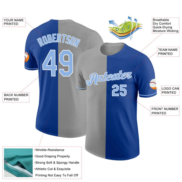 Custom Royal Light Blue-Gray Split Fashion Performance T-Shirt alternate