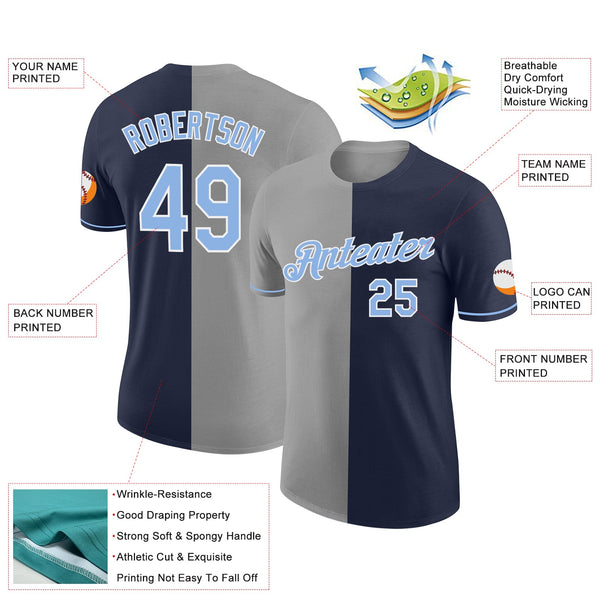 Custom Navy Light Blue-Gray Split Fashion Performance T-Shirt alternate