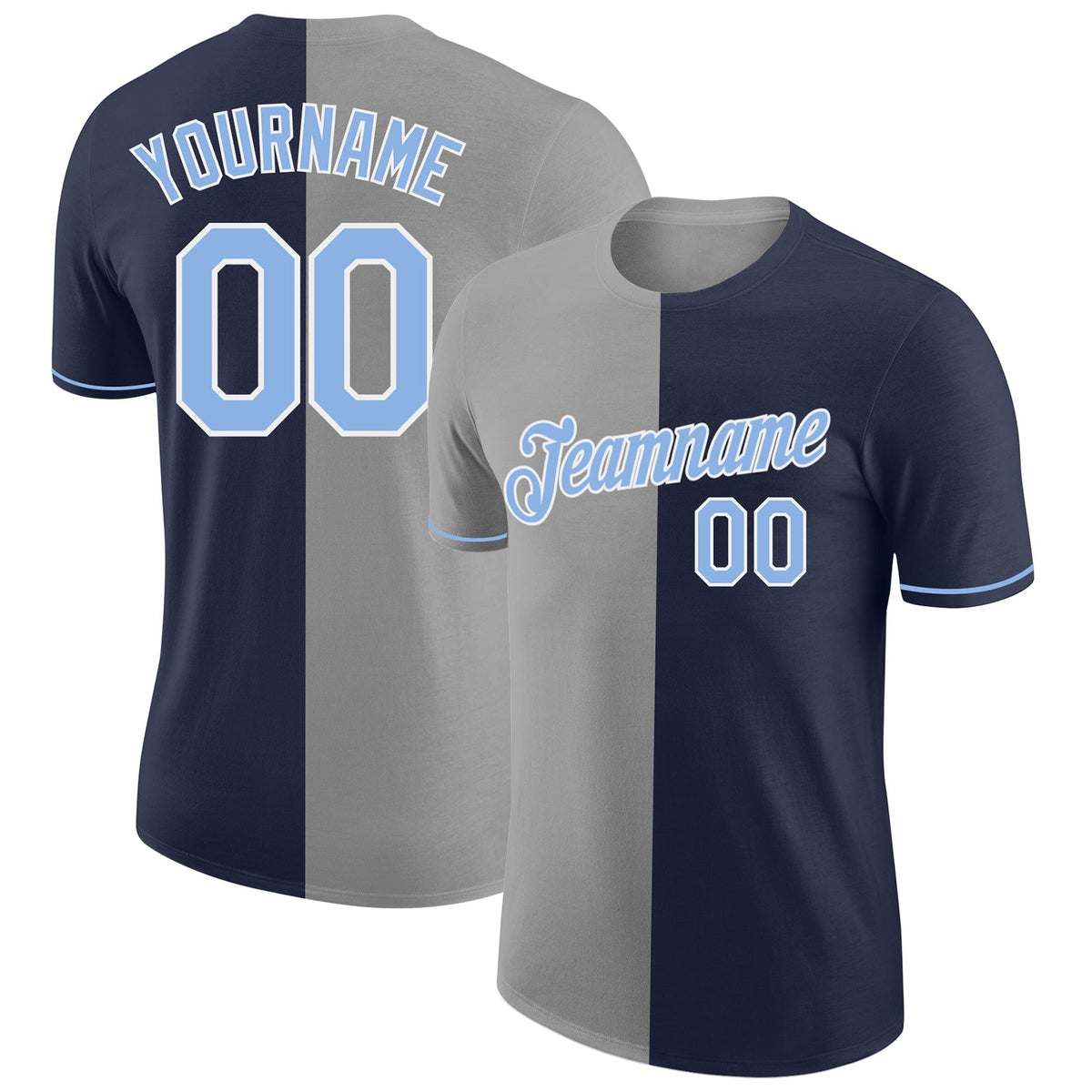 Custom Navy Light Blue-Gray Split Fashion Performance T-Shirt