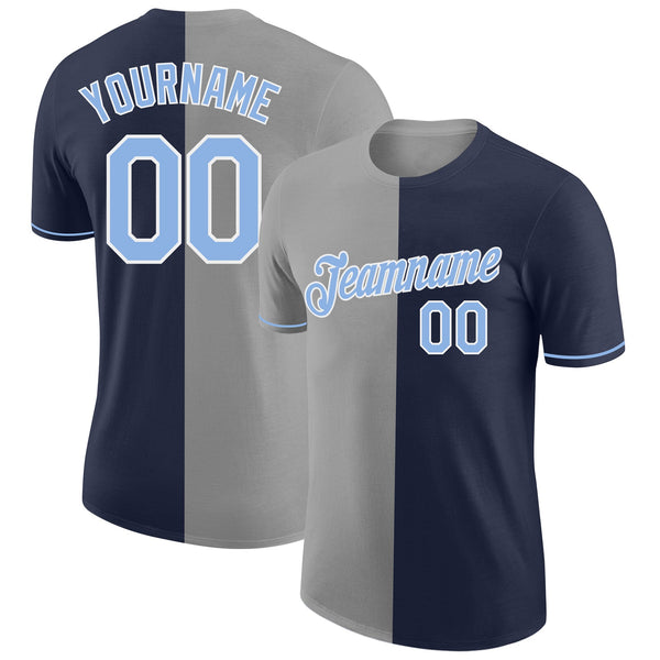 Custom Navy Light Blue-Gray Split Fashion Performance T-Shirt