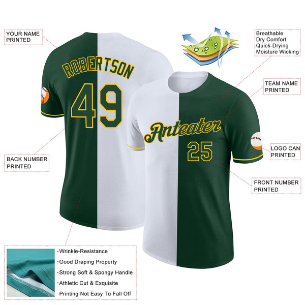 Custom Green White-Yellow Split Fashion Performance T-Shirt alternate