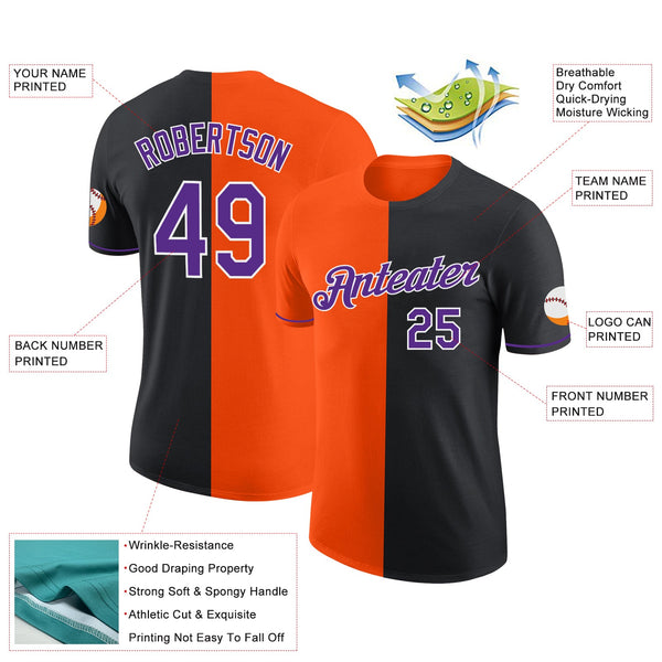 Custom Black Purple-Orange Split Fashion Performance T-Shirt alternate