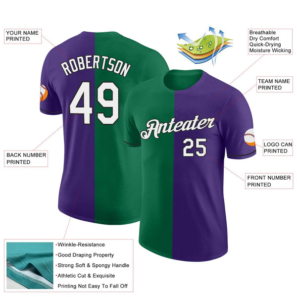 Custom Purple Kelly Green-Black Split Fashion Performance T-Shirt alternate