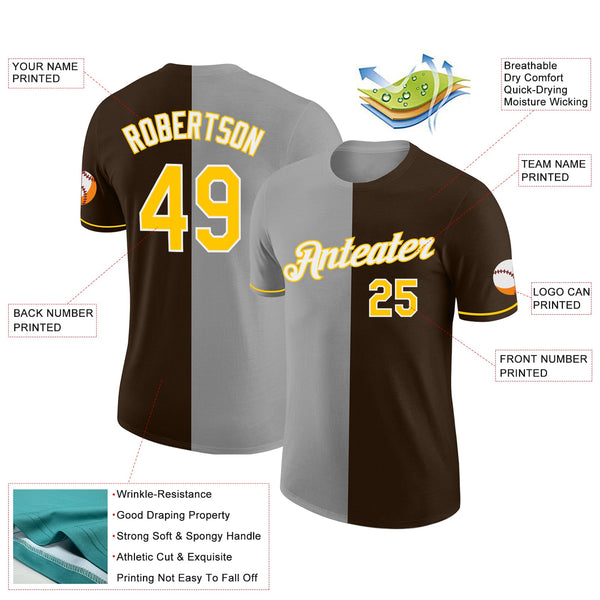 Custom Brown Yellow-Gray Split Fashion Performance T-Shirt alternate