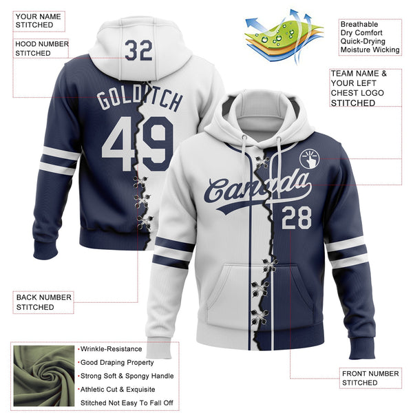 Custom Navy White Split Ripped Pattern Baseball Pullover Sweatshirt Hoodie alternate