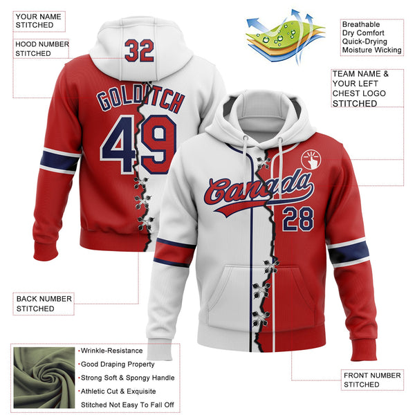 Custom Red Navy-White Split Ripped Pattern Baseball Pullover Sweatshirt Hoodie alternate