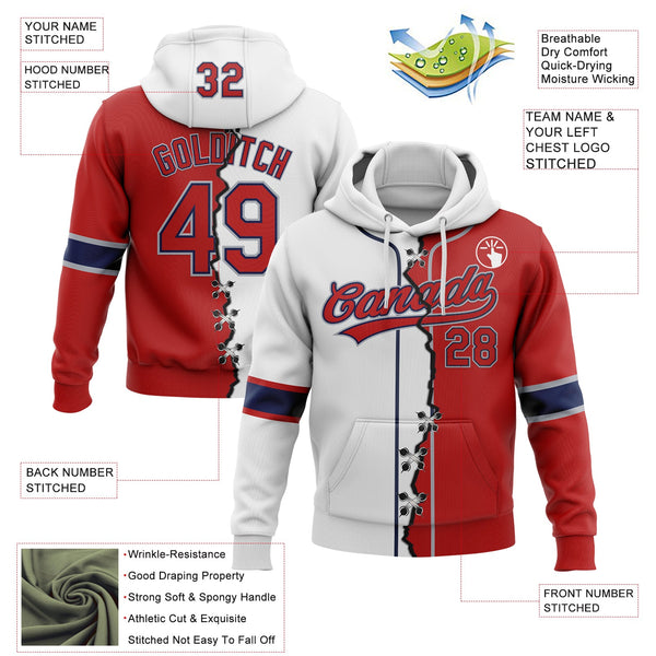 Custom White Red Navy-Gray Split Ripped Pattern Baseball Pullover Sweatshirt Hoodie alternate