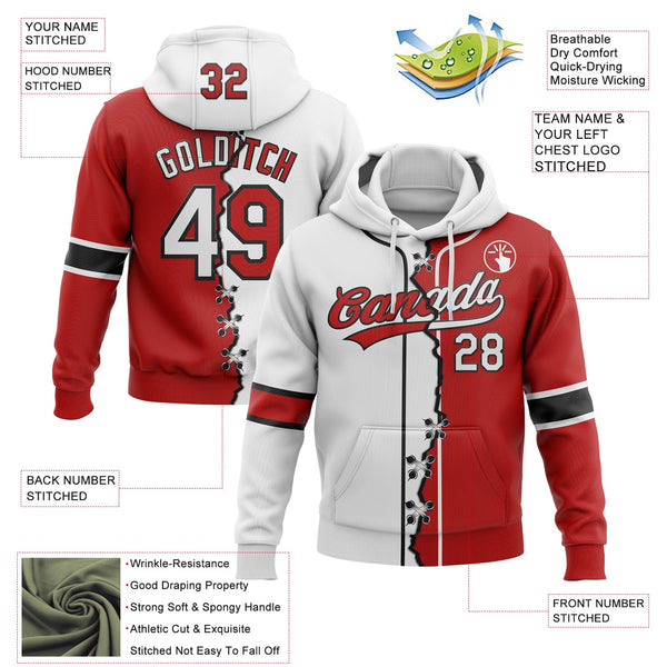 Custom Red White-Black Split Ripped Pattern Baseball Pullover Sweatshirt Hoodie alternate
