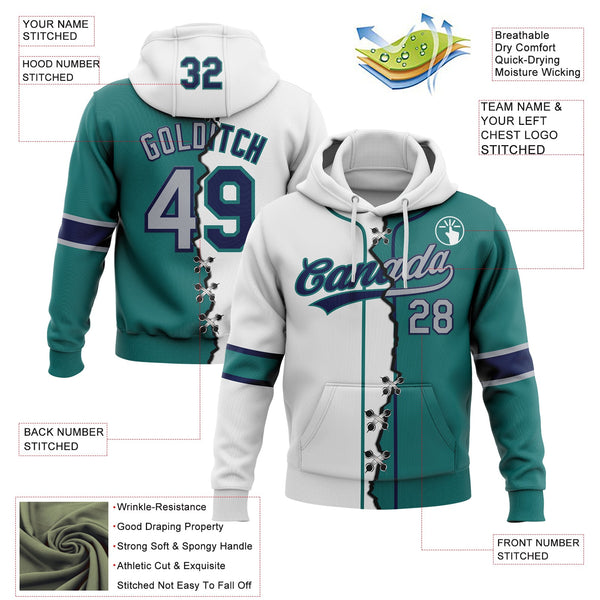 Custom Teal Gray Navy-White Split Ripped Pattern Baseball Pullover Sweatshirt Hoodie alternate