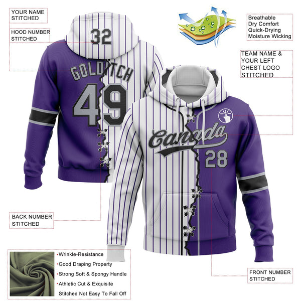 Custom Purple Gray Black-White Pinstripe Split Ripped Pattern Baseball Pullover Sweatshirt Hoodie alternate