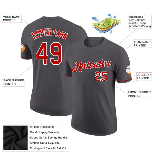 Custom Steel Gray Red-White Performance T-Shirt alternate