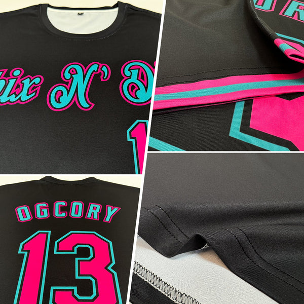 Custom Black Pink-Teal Performance T-Shirt alternate