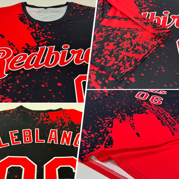 Custom Red Black-White 3D Pattern Design Abstract Brush Stroke Performance T-Shirt alternate