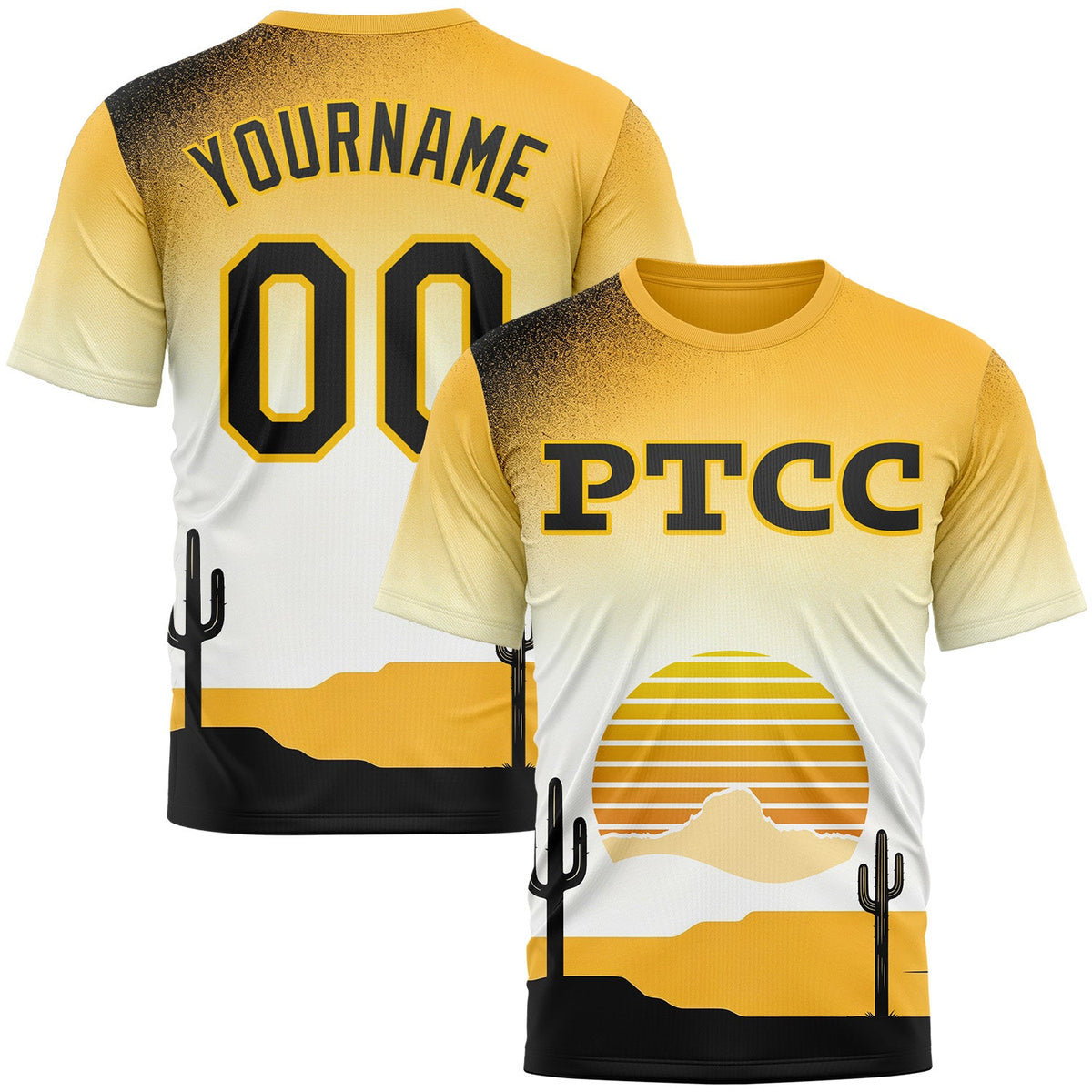 Custom White Black-Yellow PTCC Performance T-Shirt