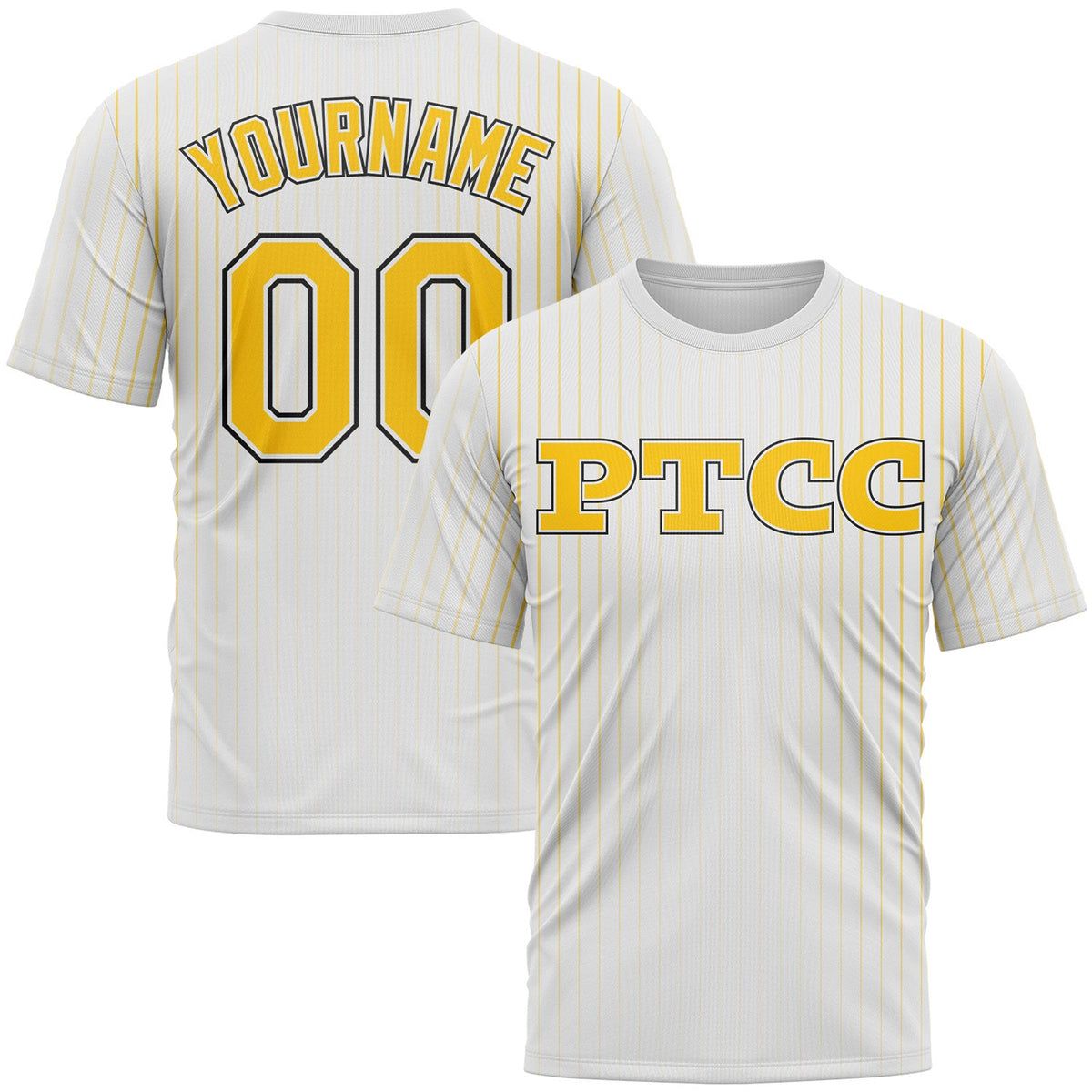 Custom White Pinstripe Yellow-Black PTCC Performance T-Shirt