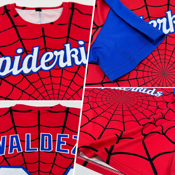Custom Red White-Royal 3D Pattern Design Spider Performance T-Shirt alternate