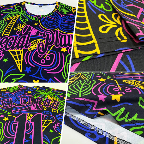 Custom Navy Purple 3D Pattern Design Hawaii Summer Holiday Party Performance T-Shirt alternate