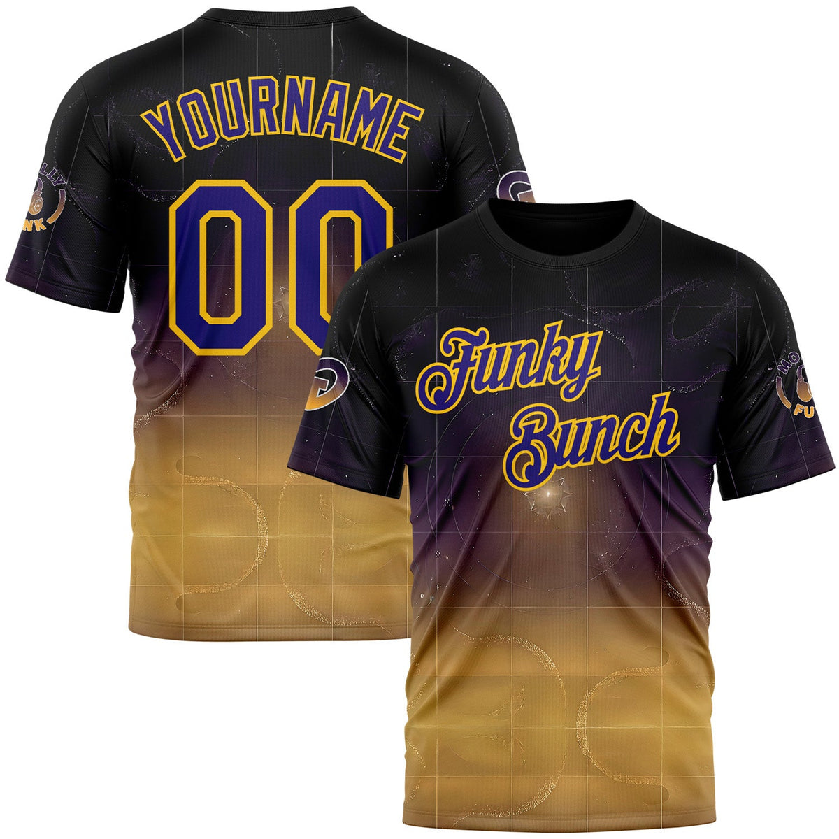 Custom Black Dark Purple-Yellow Performance Good Game Family Community Molly Funky Bunch T-Shirt